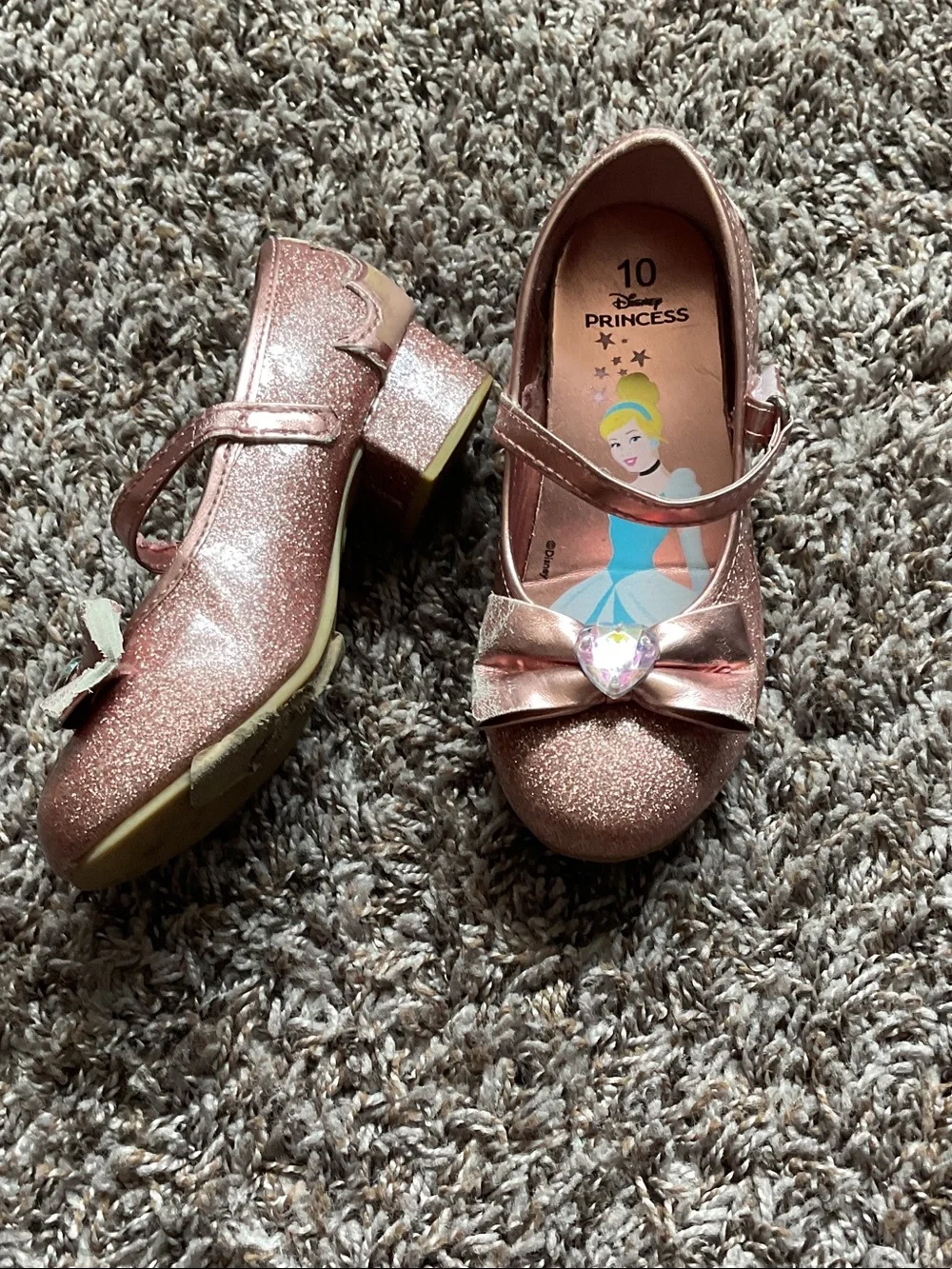 Disney Rose Gold Glitter Mary Jane Shoes with Heart Bow